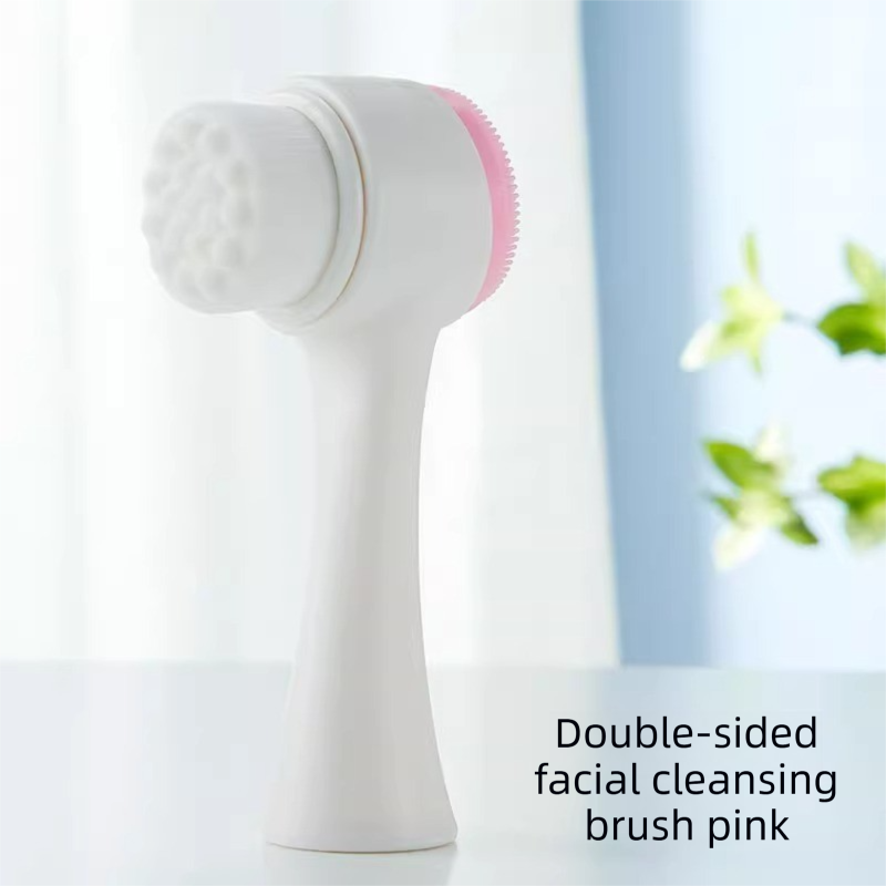 2-in-1 Dual Sided Facial Cleansing Brush Soft Microfiber & Silicone Scrubber Manual Face Washer Exfoliator Tool Pink for Deep Pore Cleaning