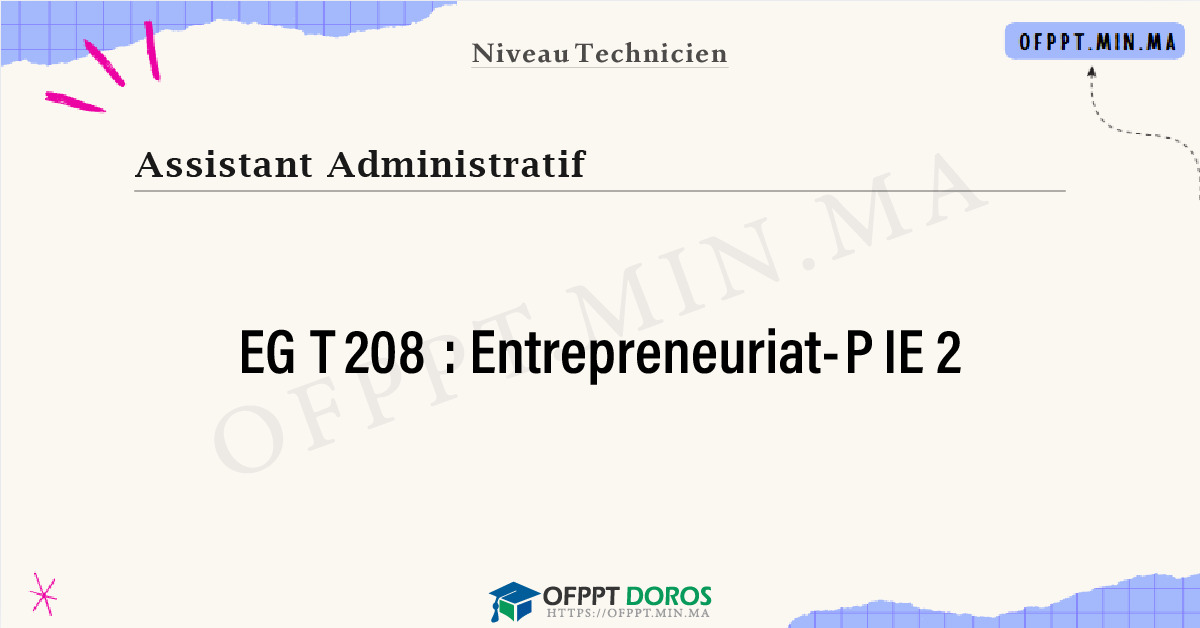 Sommaire détaillé du cours Entrepreneuriat-PIE 2 EGT208 OFPPT - Structure du module