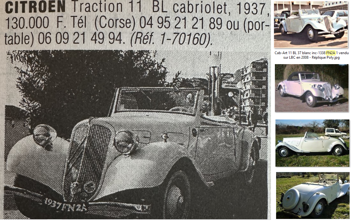 20 000€ - 1998 - Cab-Art 11 BL 37 blanc inc-1338 FN2A   vendu sur LBC en 2008 - Réplique Poly 1er Fé