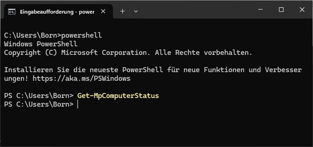 Get-MpComputerStatus Ausgabe