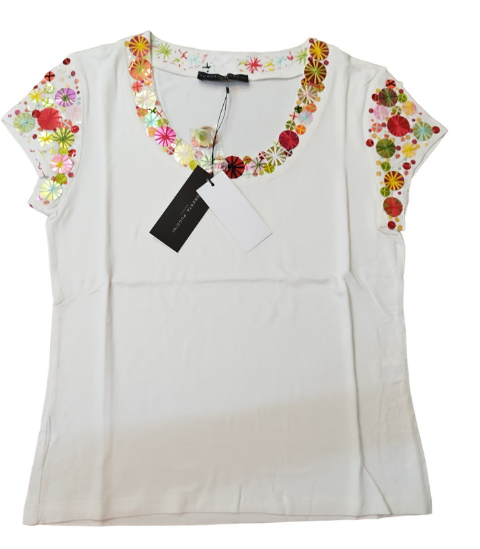 Women's Summer Short Sleeve White Viscose Top Roberta Puccini Size