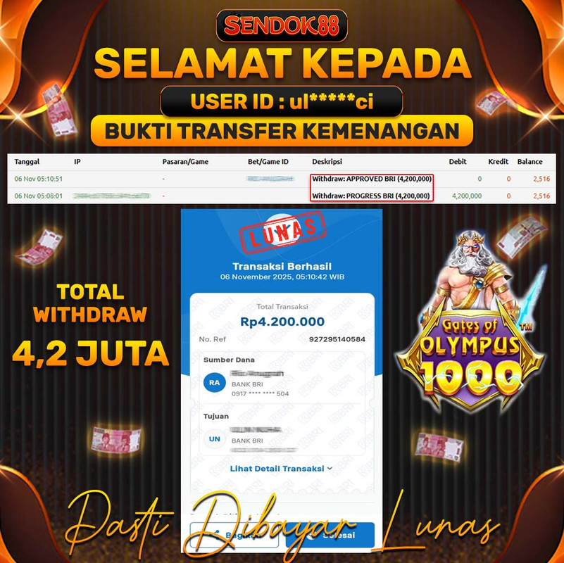 SENDOK88 JEPE! GATES OF OLYMPUS 1000 Rp 4.200.000,- LUNAS!