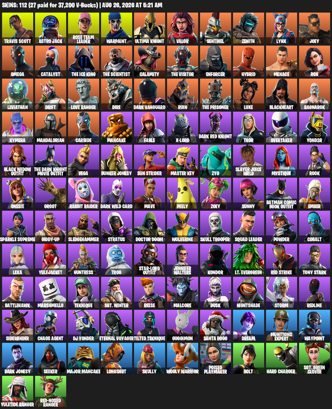 112 Skins Travis Scott OG STW Последний матч более 500 дней назад 112 skins