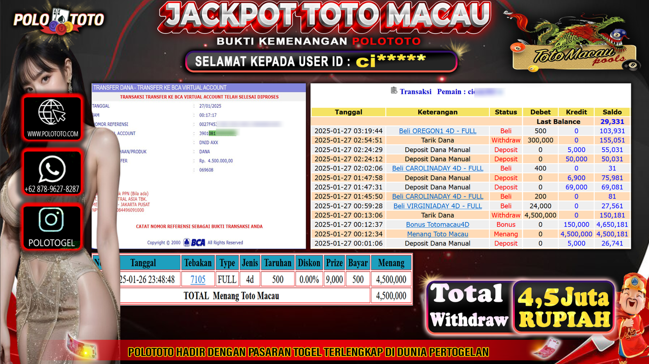 POLOTOTO JACKPOT TOGEL TOTO MACAU Rp.4,500.000,-