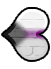 A sideways heart resembling the demisexual pride flag pointing left.