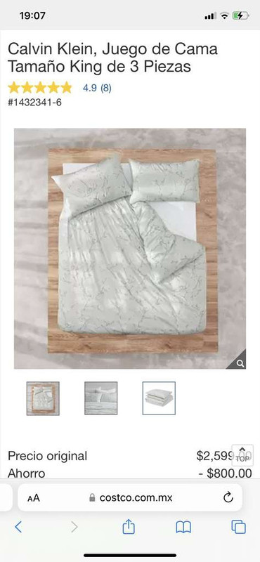 COSTCO: Calvin Klein, Juego de Cama Tamaño King de 3 Piezas 
