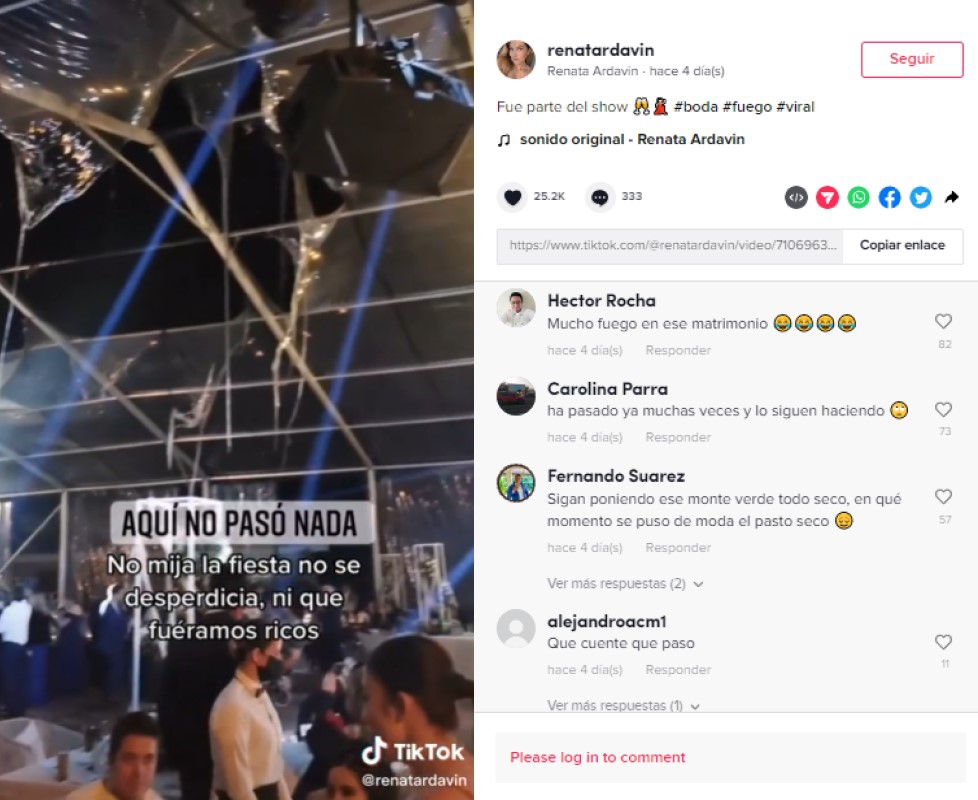 Local de boda se incendió y los asistentes continúan como si nada pasó