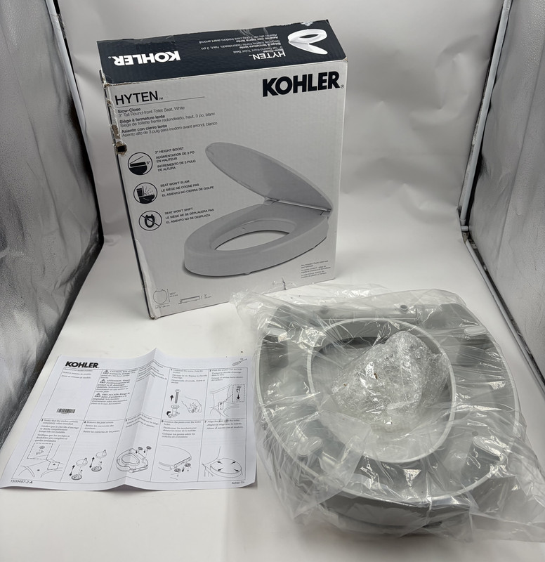KOHLER HYTEN 25876-95 3" TALL BOOST ROUND-FRONT TOILET SEAT SLOW CLOSE ICE GREY