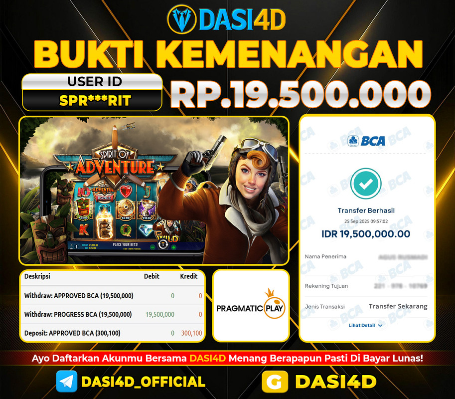 BUKTI KEMENANGAN 25 SEPTEMBER  2025 DI  SPIRIT OF ADVENTURE  RP. 19.500.000