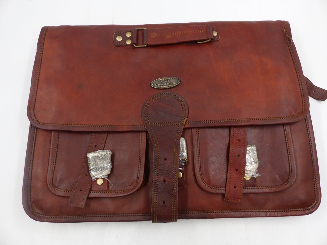 GVB NEW WORLD 16" VINTAGE LEATHER MESSENGER BAG IN MAHOGANY BROWN