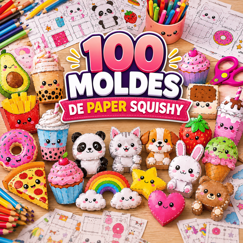 Kit com 100 moldes de Paper Squishy
