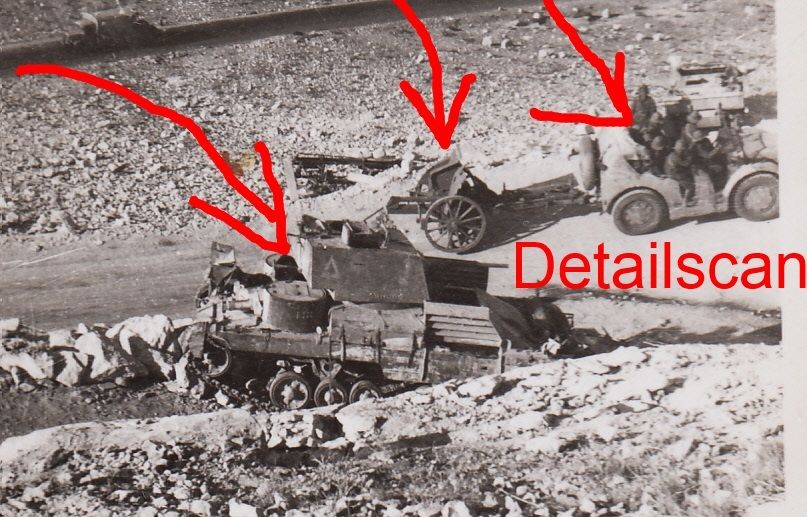 Beute Panzer , Kübelwagen , Soldaten und Geschüt