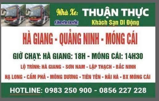lộ trình Nhà xe Thuận Thực: Hà Giang - Bắc Ninh - Quế Võ - Cửa Ông (Quảng Ninh)