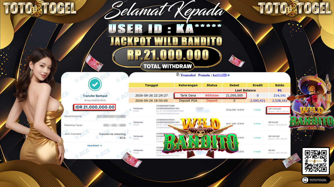 Bukti Pembayaran Jackpot Slot Wild Bandito ID :KA*****LUNAS