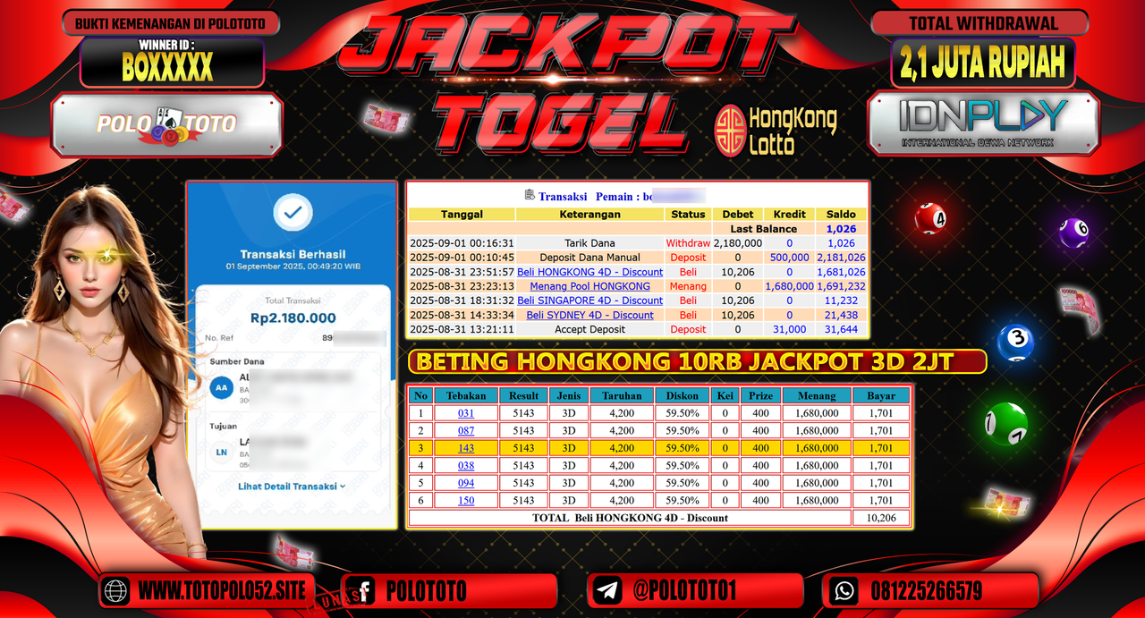 POLOTOTO JACKPOT TOGEL HONGKONG LOTTO Rp.2.180.000,-