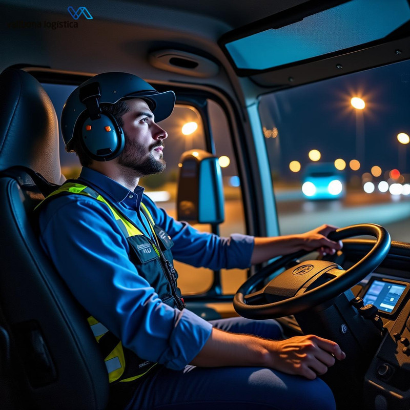 student practicing night driving in training truck illuminated valencia roads specialized cap trai