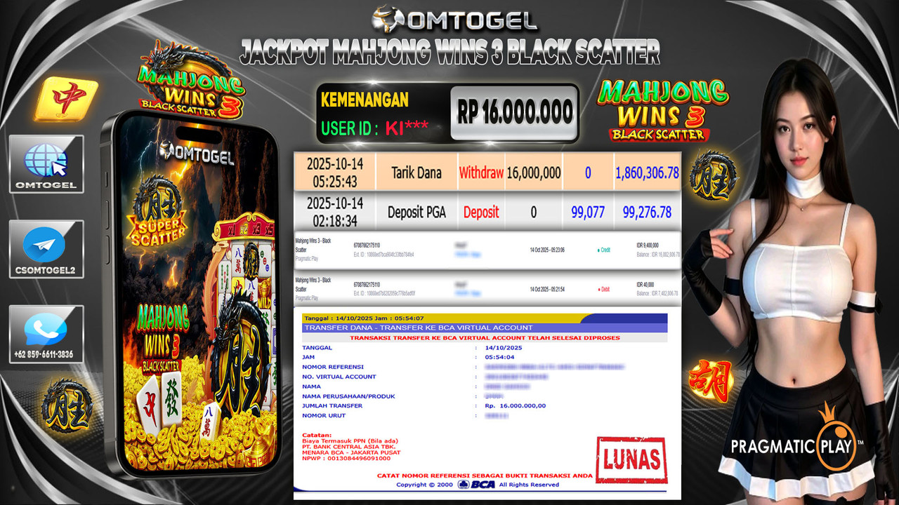 OMTOGEL JACKPOT PRAGMATIC PLAY MAHJONG WINS 3 - BLACK SCATTER 16 JUTA DI BAYAR LUNAS ,-