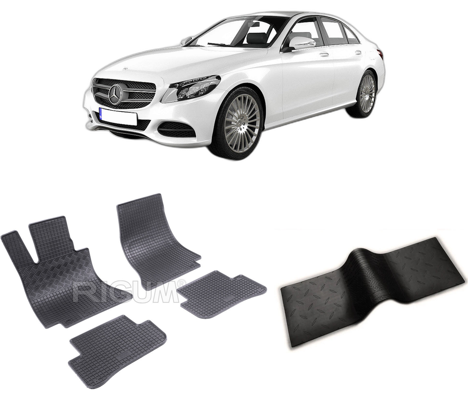Set covorase auto MERCEDES C-CLASS W205 din 03.2014-11.2020, cu covoras tunel median, CAROSERIE SEDAN, Presuri cauciuc 100%, compatibil cu autoturismul MERCEDES C-CLASS W205, Rigum