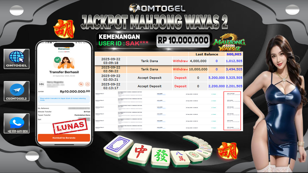 OMTOGEL JACKPOT PGSOFT MAHJONG WAYS 2 10 JUTA DI BAYAR LUNAS ,-