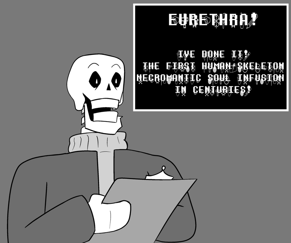 Doctor W.D Gaster exclaiming 'EURETHRA!' in a misguided manner, when in the reality the word they were looking for was 'EUREKA!'