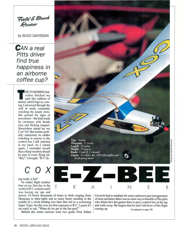 COX R/C E-Z Bee On Cover Of Model Airplane News Magazine (1988 - December Issue)... 1988-12-Model-Airplane-News-COX-E-Z-Bee-2of10