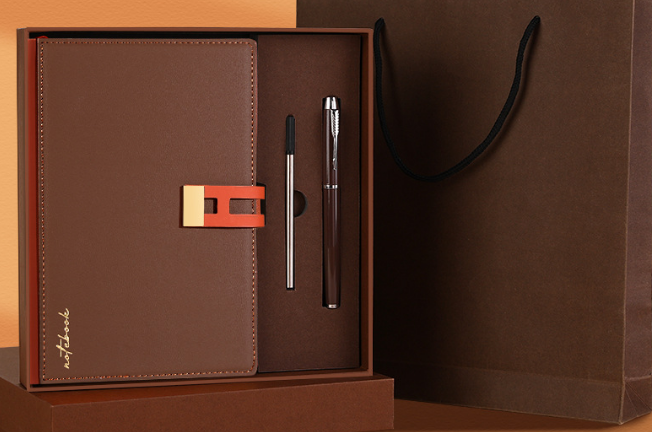 Brown Premium A5 Business Notebook Gift Set with Metal Pen - Soft PU Leather Journal 320 Pages Thick Paper - Executive Diary for Office & Home