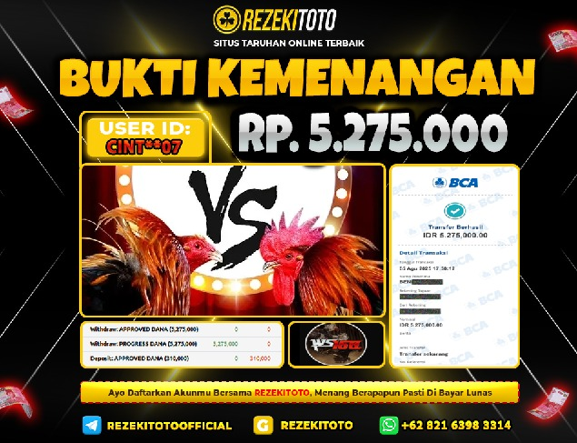 BUKTI KEMENANGAN 5 AGUSTUS 2025 SABUNG AYAM 5 JUTA 