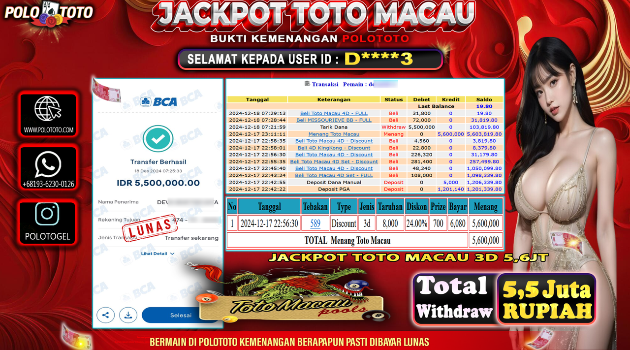 POLOTOTO JACKPOT TOGEL TOTO MACAU Rp.5,500.000,-