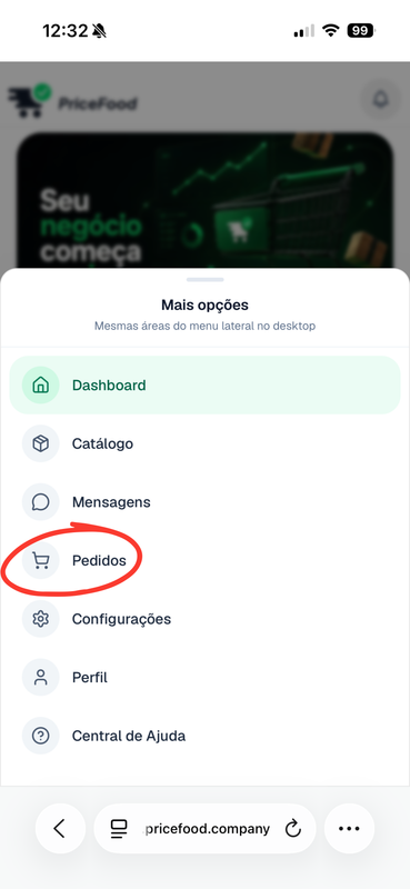 Acessar a área de Pedidos