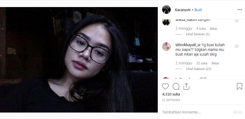 Unggah foto selfie, putri Mulan Jameela ditanya sosok yang biayai kuliahnya oleh seorang netizen
