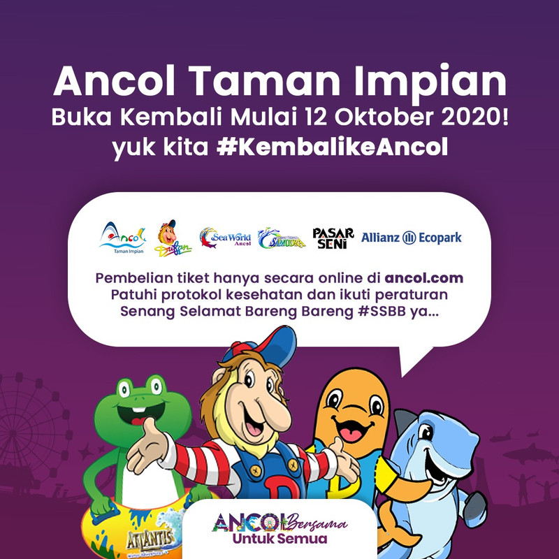 Taman Impian Jaya Ancol membuka kawasan wisatanya untuk umum pada hari ini, Senin (12/10/2020).