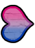 A sideways heart resembling the bisexual pride flag pointing right.