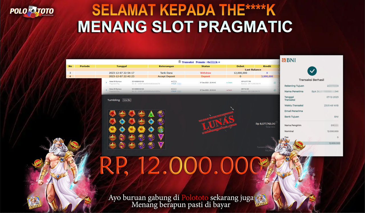 BUKTI PEMBAYARAN JACKPOT DIPOLOTOTO DIBAYAR LUNAS!!!
