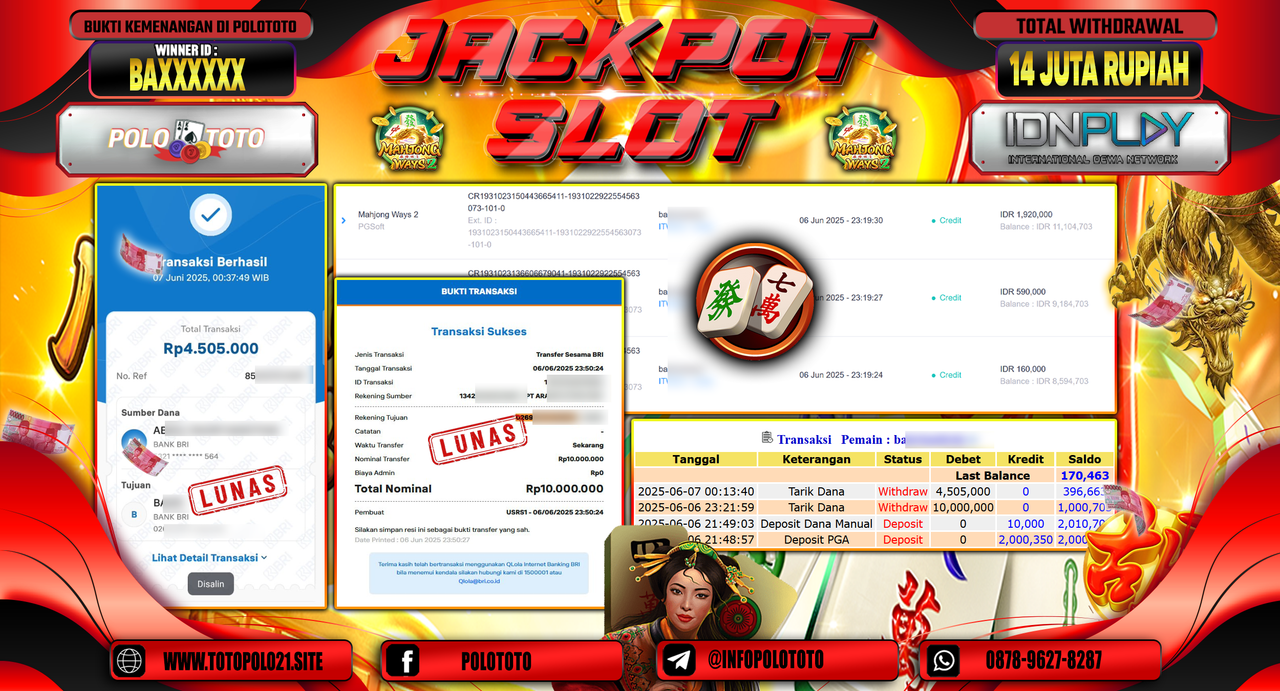 POLOTOTO JACKPOT SLOT MAHJONG WAYS 2 Rp.14.505.000,-