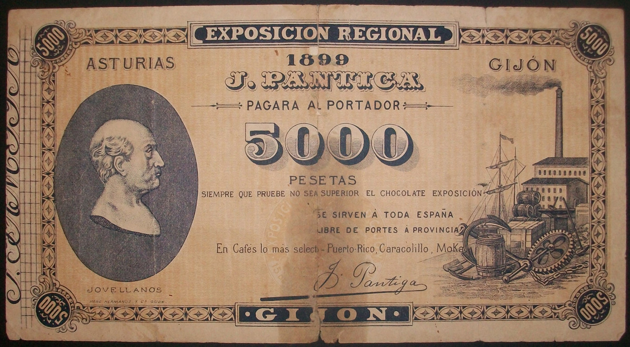 Acción al portador de Gijón Industrial S.A. 1901 Billete-Pantiga-Busto-Jovellanos