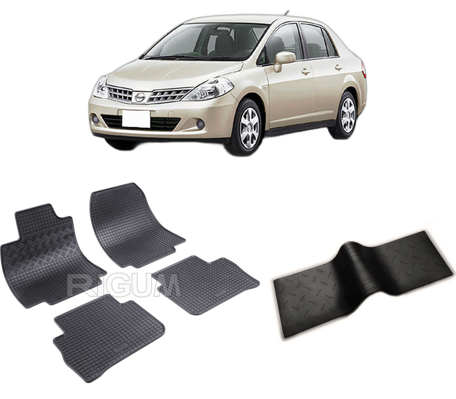 Set covorase auto NISSAN TIIDA din 2007-12.2011, cu covoras tunel median, CAROSERIE SEDAN, Presuri cauciuc 100%, compatibil cu autoturismul NISSAN TIIDA, Rigum