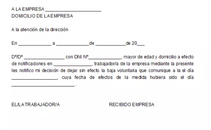 Escrito para anular la carta de dimisión en el trabajo