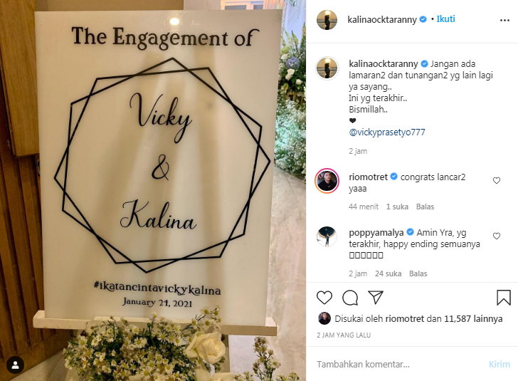 Kalina Ocktaranny berharap acara lamaran ini menjadi yang terakhir