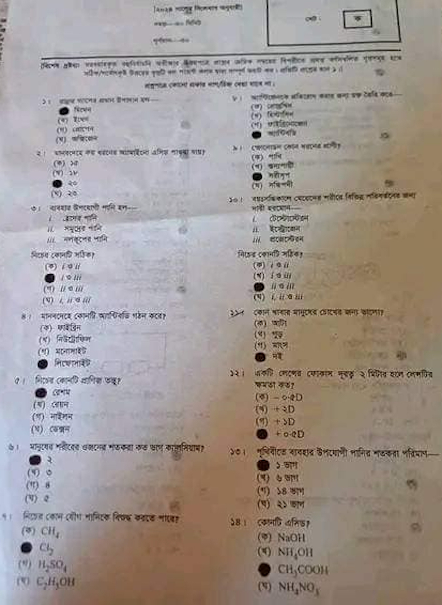 যশোর বোর্ড এসএসসি বিজ্ঞান MCQ প্রশ্ন সমাধান ২০২৪