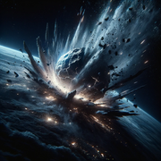 DALL·E 2023-10-25 13.26.29 - A massive meteor strikes the earth, its impact resonating with raw, unt