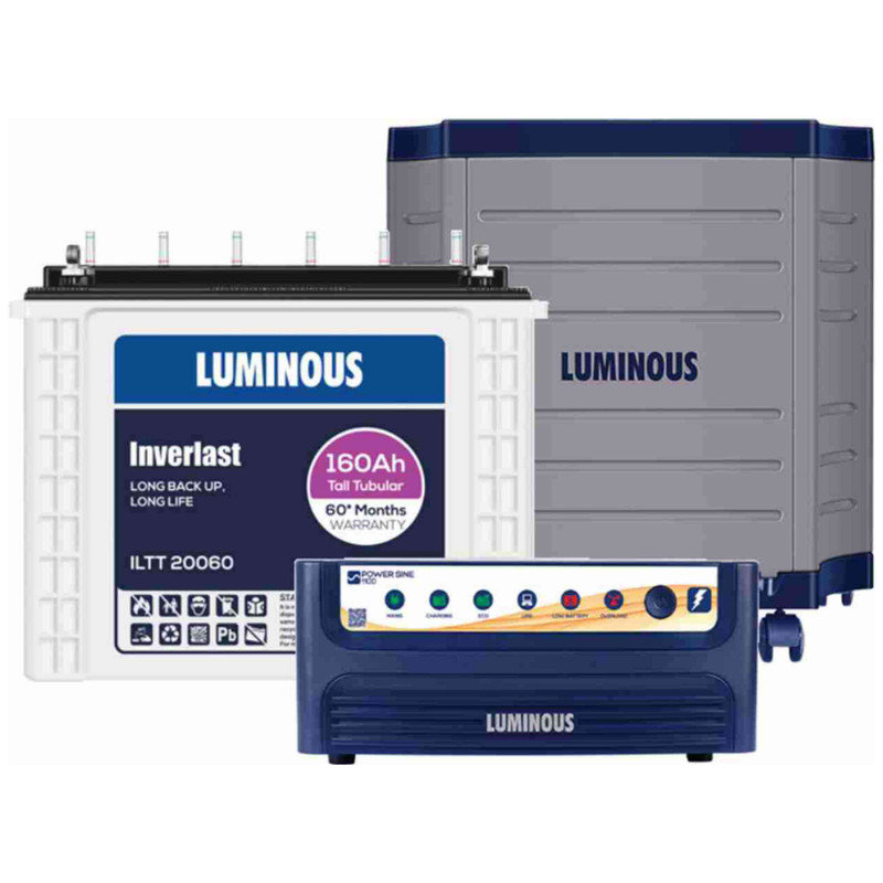 LUMINOUS Inverlast ILTT20060 Battery 160ah 60
Months Warranty PowerSine 1100 with Trolley Pure Sine
Wave Inverter