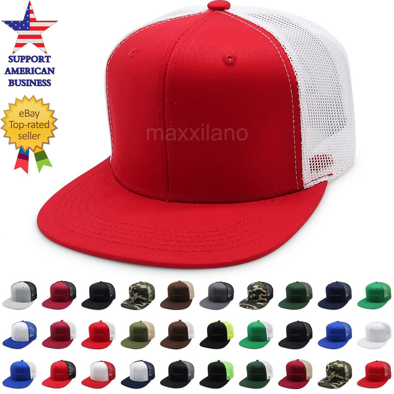 Snapback Mesh Hat Flat Brim Trucker Hat