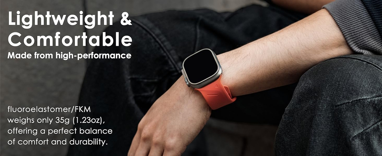Curea pentru Apple Watch Ultra 1/2/3 49mm, Seria 11/10/9/8/7 45mm, Seria 6/5/4/SE 44mm, Aulumu A02 din cauciuc, Rezistenta la socuri, Banda FKM elastica si durabila, Rezistenta la apa si transpiratie, Design premium, Portocaliu 6