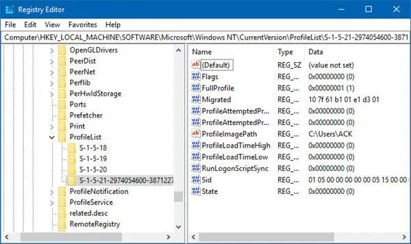 repairing windows profilelist