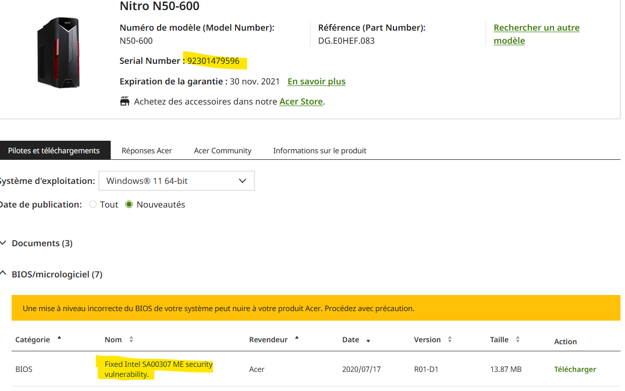 Capture d écran Nitro et bios selon SNID 2025 12 14 151213