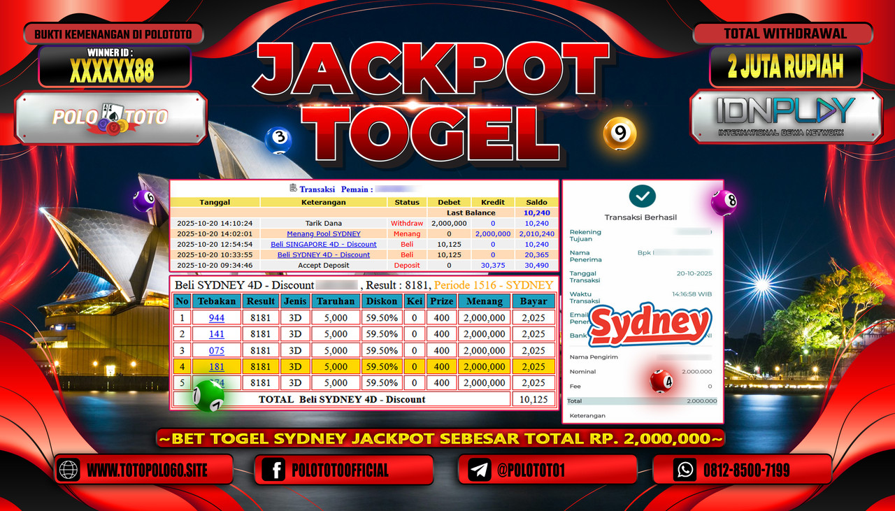 POLOTOTO JACKPOT TOGEL POOL SYDNEY Rp.2.000.000,- LUNAS