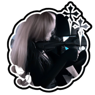 Image of a blonde woman holding a gun.