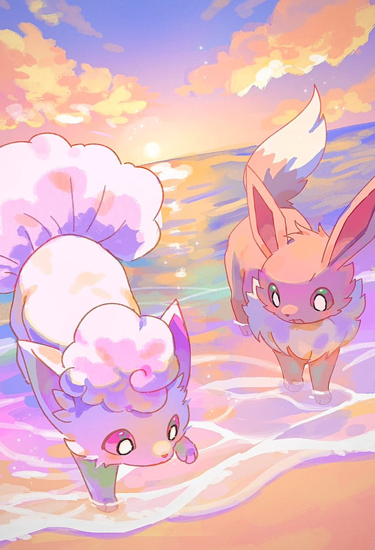 eevee-and-alolan-vulpix-pokemon-drawn-by