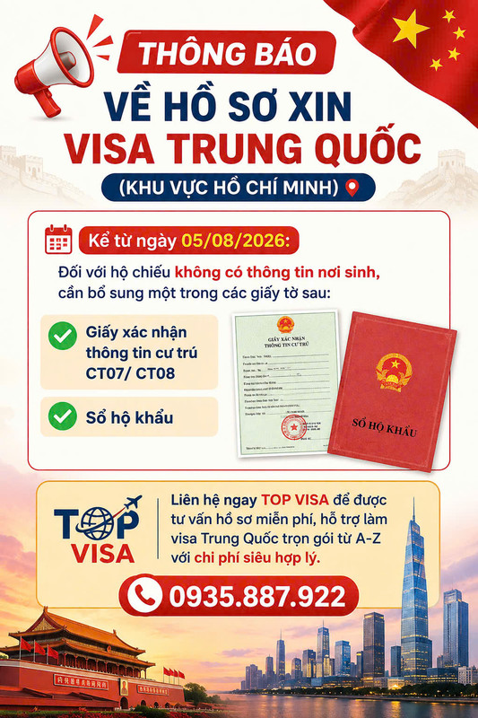 THÔNG BÁO QUAN TRỌNG VỀ HỒ SƠ VISA TRUNG QUỐC