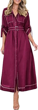 PRETTYGARDEN Women's Maxi Shirt Dress